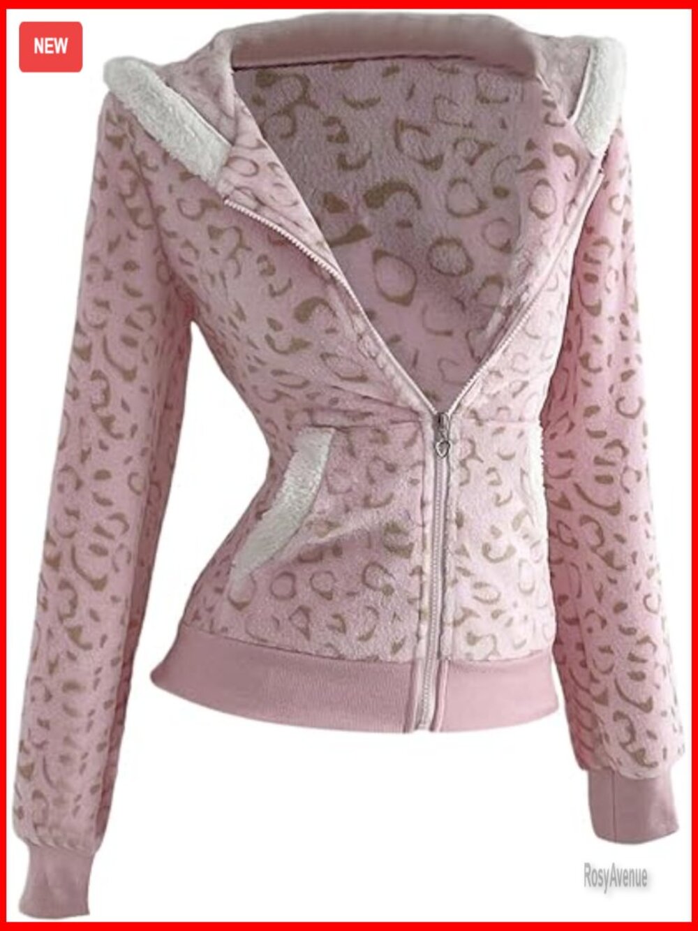 Cheetah Print Zip Up Hoodie Fleece Fitted Jacket Y2K Streetwear